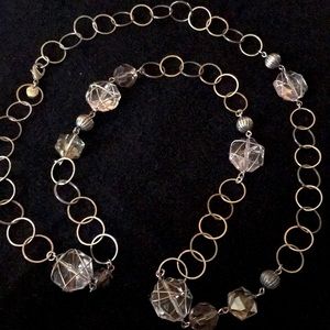 Long 20”  Silvertone Loop Ring Necklace